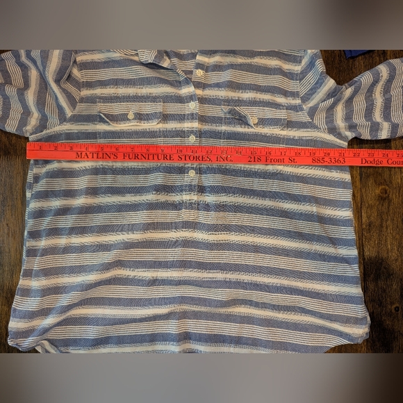 Chaps Blue and White Striped Half Button Shirt‎ - Picture 7 of 7